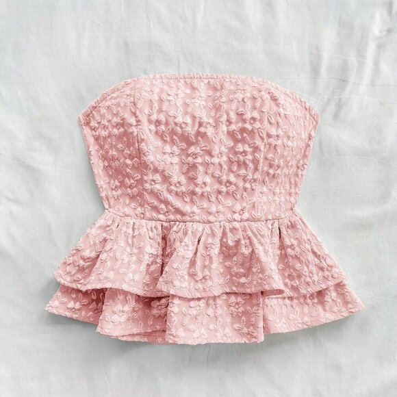 Baby Pink Boho Women's Vacation Jacquard Tie Backless Tube Top - Picture 6 of 6